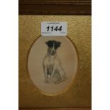 Manner of Frank Paton, watercolour and pencil portrait of a Jack Russell, oval mounted,