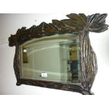 Small early 20th Century carved wooden framed bevelled edge wall mirror