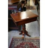 George IV mahogany rectangular pedestal work table with a single drawer on a turned column support