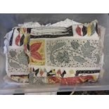 Box containing a large quantity of various lace and embroidered tablecloths etc including a pair of