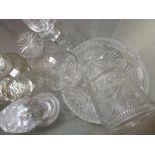 Box containing a quantity of various decanters, pedestal vase,