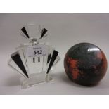 Art Deco style glass perfume bottle and an Mdina glass paperweight