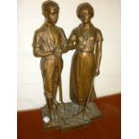 19th Century gilt and dark patinated spelter group of agricultural workers