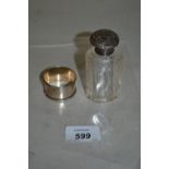 Silver mounted glass scent bottle together with a silver napkin ring
