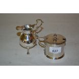 Victorian Birmingham silver drum form mustard with engine turned decoration together with an