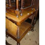 Victorian figured walnut two tier whatnot with a galleried top,