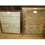 Group of three wool and needlework alphabet samplers