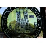 20th Century stained glass circular window pane, inscribed ' God Save our Gracious Queen ',