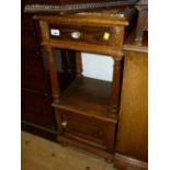 19th Century French oak bedside cabinet with marble inset top above a single drawer,