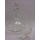 Glass ships decanter with five matching glasses,