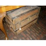 19th Century leather and wooden bound trunk (damages)