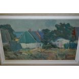 Carl Berndtsson, signed oil, dwellings in a landscape,