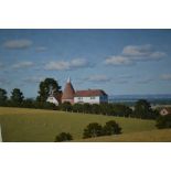 Christopher Hankey, small 20th Century oil on panel, landscape with an oast house, signed, 7.