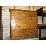 19th Century ash chest of two short and three long drawers with brass knob handles