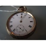 Waltham gold plated crown wind open face pocket watch with subsidiary seconds