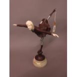 Reproduction Art Deco style patinated bronze and composite figure of an ice skater