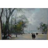 Jules Rene Herve, oil on canvas, figures in a tree lined avenue, 10ins x 12ins approximately,