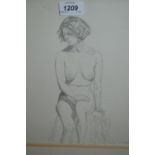 Lawrence Preston, pencil drawing, female figure study, 11.5ins x 9.