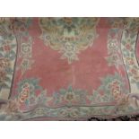 Chinese rectangular pink floral rug with borders, 3.5ft x 5.