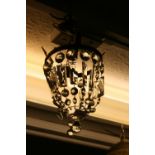 Edwardian gilt brass cut glass bag light fitting and another later cut glass bag light fitting