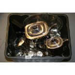 Silver plated four piece tea service, plated salver,