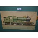 Two early 20th Century finely executed pen and watercolour studies of steam engines,