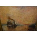 After Turner, oil on canvas, ' The Fighting Temeraire ', 25ins x 30ins,