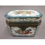 19th Century French opaque glass ormolu mounted and floral painted perfume casket of irregular