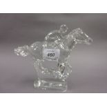 20th Century Waterford glass paperweight in the form of a jockey on horseback