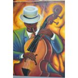 Pair of 20th Century oils on canvas, portraits of Jazz musicians, 34ins x 27ins,