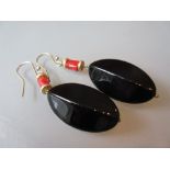 Pair of onyx and coral drop earrings