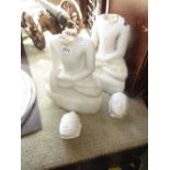 Pair of carved marble seated figures of deities (heads a/f)