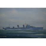 L. Colbourne, oil on canvas of a British Destroyer, 11.