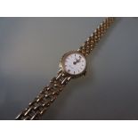 Ladies Longines 9ct gold wristwatch with integral bracelet strap