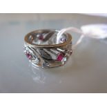 White metal diamond and synthetic ruby ring