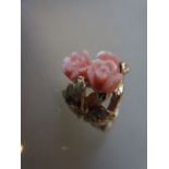 14ct Yellow gold flowerhead ring set carved coral and a cultured pearl