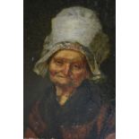 Oil on metal panel, head and shoulder portrait of an elderly lady, unsigned,