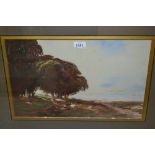 Baragwanath King, watercolour, trees in a landscape, signed, 11ins x 18ins,