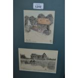 Frank Ford, pair of framed ink drawings of Wyre Mill, Felbridge Water,
