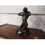 20th Century cast copper figure of a kneeling nude female by Firenzi in original box