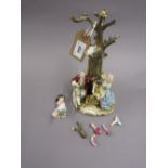 19th Century Meissen group of figures around a tree (multiple damages - some pieces available),