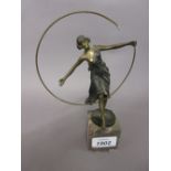 Art Deco patinated bronze figure of a dancing hoop girl, signed Keck,