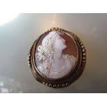 19th Century gold mounted oval carved shell cameo portrait brooch
