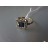 18ct Yellow gold and platinum sapphire and diamond cluster ring