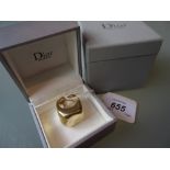 Dior heavy 18ct yellow gold ' Nougat ' cocktail ring with original box and certificate