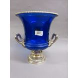 Blue glass wine cooler with plated mounts