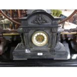 Two 19th Century French black slate mantel clocks and an Art Deco mantel clock