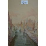 Watercolour view of a canal in Bruges, 13.5ins x 9.