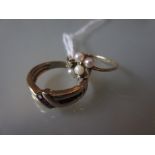 9ct Gold dress ring set diamonds and seed pearls together with another dress ring set sapphire and