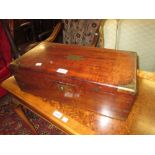 19th Century mahogany and brass bound rectangular fold-over writing box together with a similar